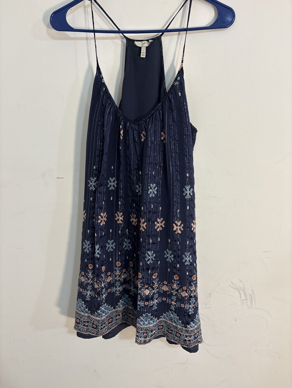 $338 Joie Medium Dress Erity Navy Blue Metallic Racerback Sleeveless Silk S